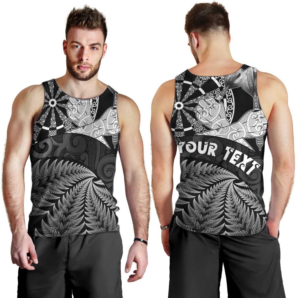 Personalised New Zealand Aotearoa Darts Masters Men Tank Top Silver Fern and Maori Spirit - Polynesian Pride