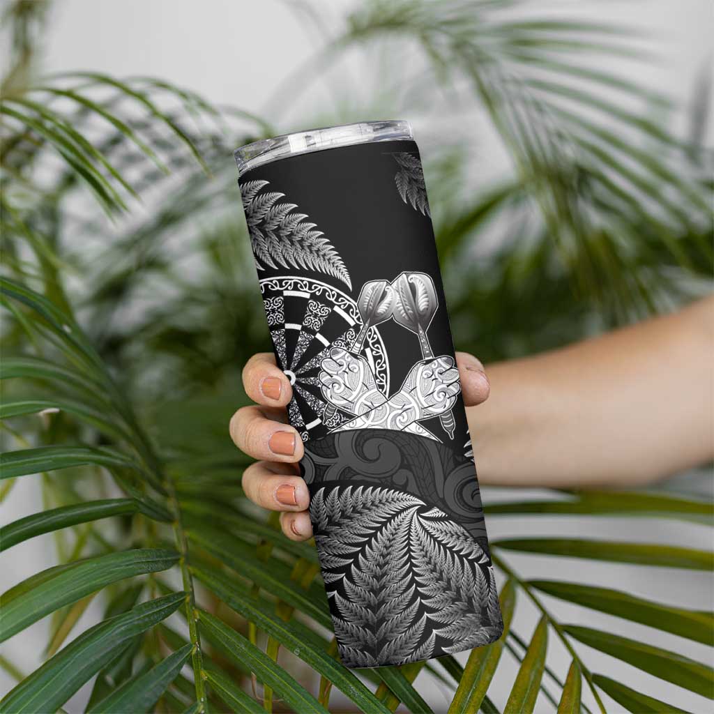 Personalised New Zealand Aotearoa Darts Masters Skinny Tumbler Silver Fern and Maori Spirit - Polynesian Pride