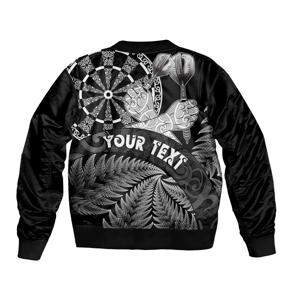 Personalised New Zealand Aotearoa Darts Masters Sleeve Zip Bomber Jacket Silver Fern and Maori Spirit - Polynesian Pride