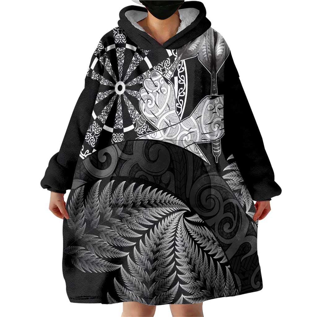 Personalised New Zealand Aotearoa Darts Masters Wearable Blanket Hoodie Silver Fern and Maori Spirit - Polynesian Pride