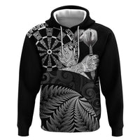 Personalised New Zealand Aotearoa Darts Masters Zip Hoodie Silver Fern and Maori Spirit - Polynesian Pride