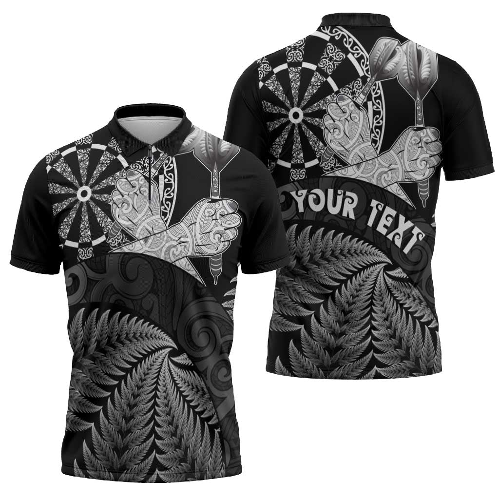 Personalised New Zealand Aotearoa Darts Masters Zipper Polo Shirt Silver Fern and Maori Spirit - Polynesian Pride
