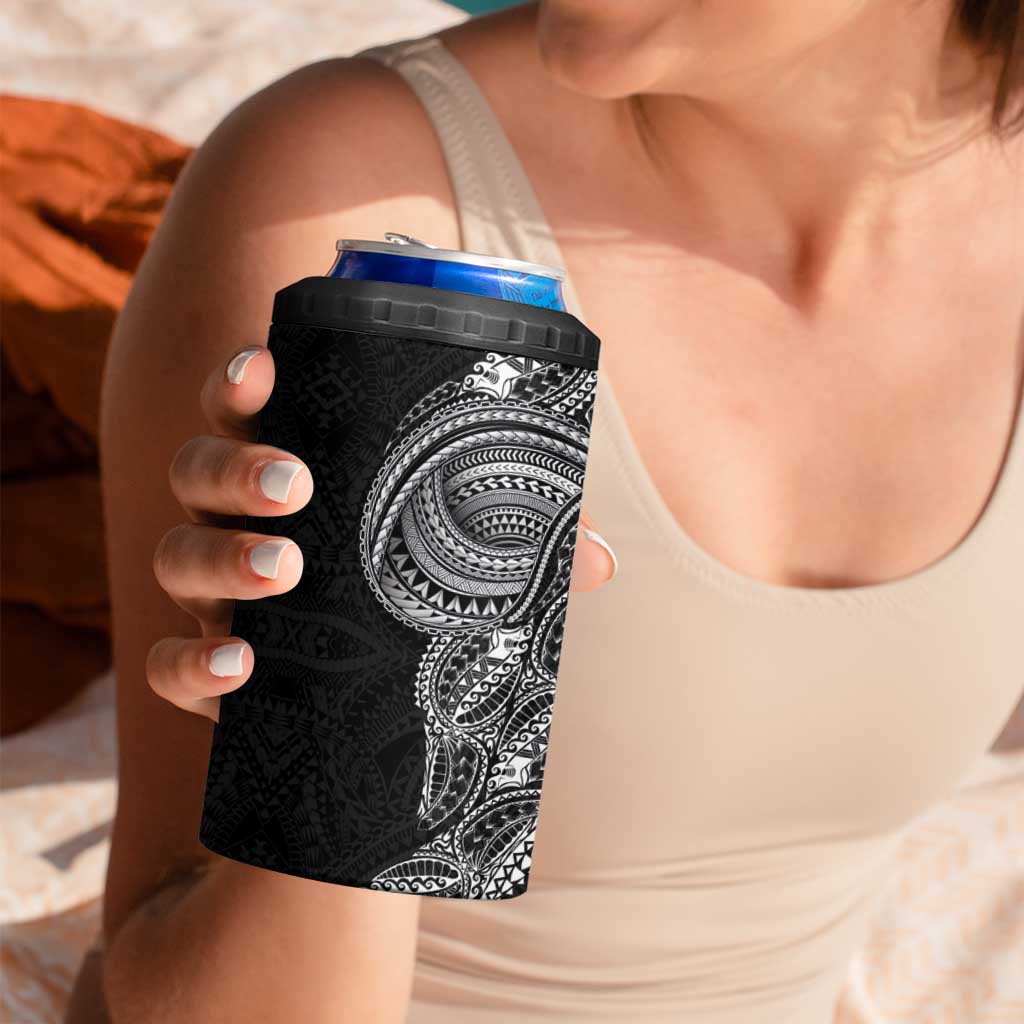 Traditional Polynesian Art Tattoos 4 in 1 Can Cooler Tumbler Black Color - Polynesian Pride