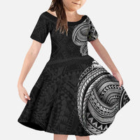 Traditional Polynesian Art Tattoos Family Matching Long Sleeve Bodycon Dress and Hawaiian Shirt Black Color LT03 Daughter's Dress Black - Polynesian Pride
