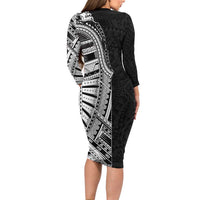 Traditional Polynesian Art Tattoos Family Matching Long Sleeve Bodycon Dress and Hawaiian Shirt Black Color LT03 - Polynesian Pride