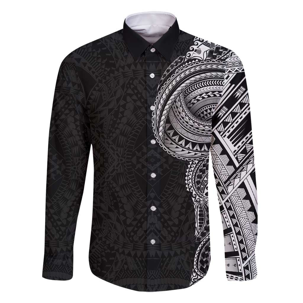 Traditional Polynesian Art Tattoos Family Matching Mermaid Dress and Hawaiian Shirt Black Color LT03 Dad's Shirt - Long Sleeve Black - Polynesian Pride