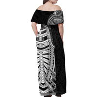 Traditional Polynesian Art Tattoos Family Matching Off Shoulder Maxi Dress and Hawaiian Shirt Black Color - Polynesian Pride