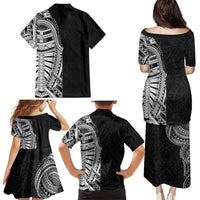 Traditional Polynesian Art Tattoos Family Matching Puletasi and Hawaiian Shirt Black Color LT03 - Polynesian Pride