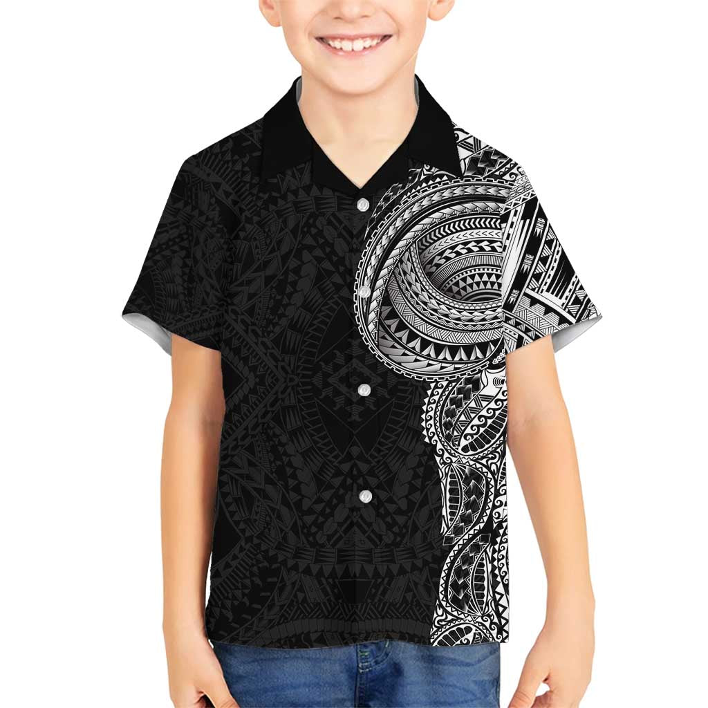 Traditional Polynesian Art Tattoos Family Matching Puletasi and Hawaiian Shirt Black Color LT03 Son's Shirt Black - Polynesian Pride