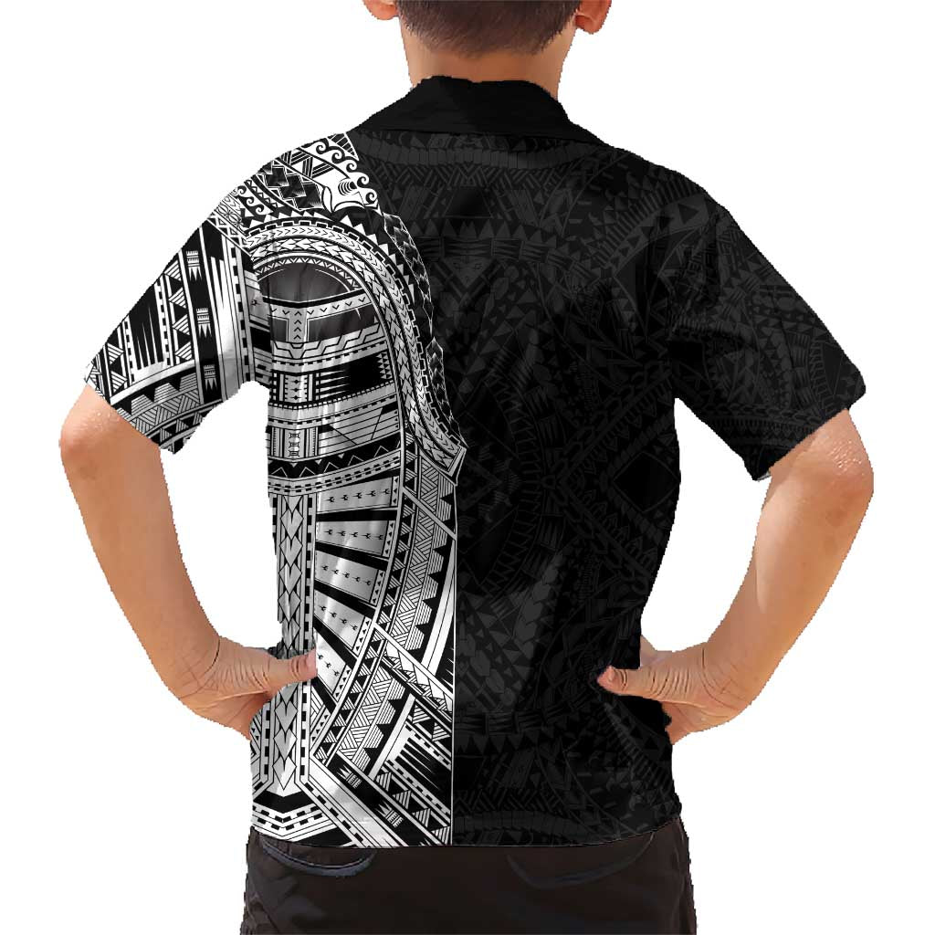 Traditional Polynesian Art Tattoos Family Matching Short Sleeve Bodycon Dress and Hawaiian Shirt Black Color LT03 - Polynesian Pride
