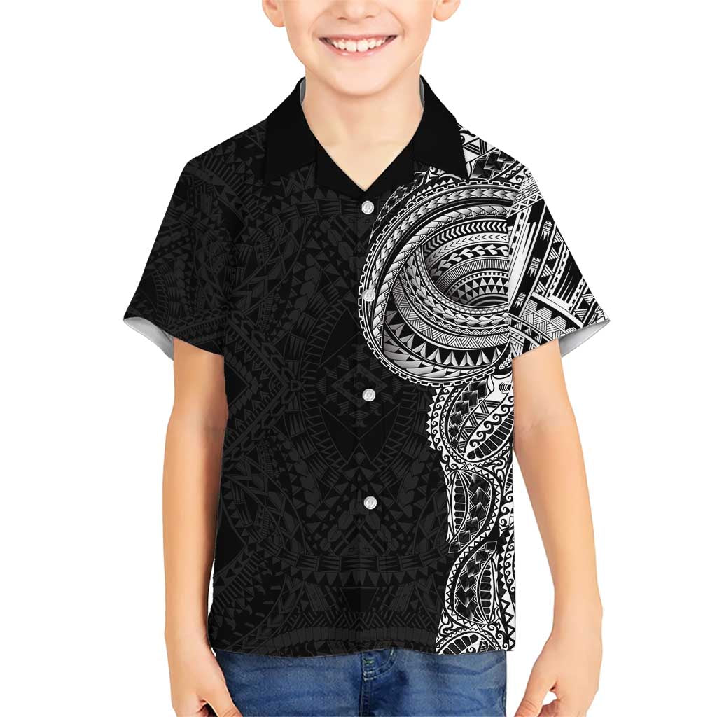 Traditional Polynesian Art Tattoos Family Matching Short Sleeve Bodycon Dress and Hawaiian Shirt Black Color LT03 Son's Shirt Black - Polynesian Pride