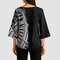 Traditional Polynesian Art Tattoos Kimono Sleeve Blouse Black Color - Polynesian Pride