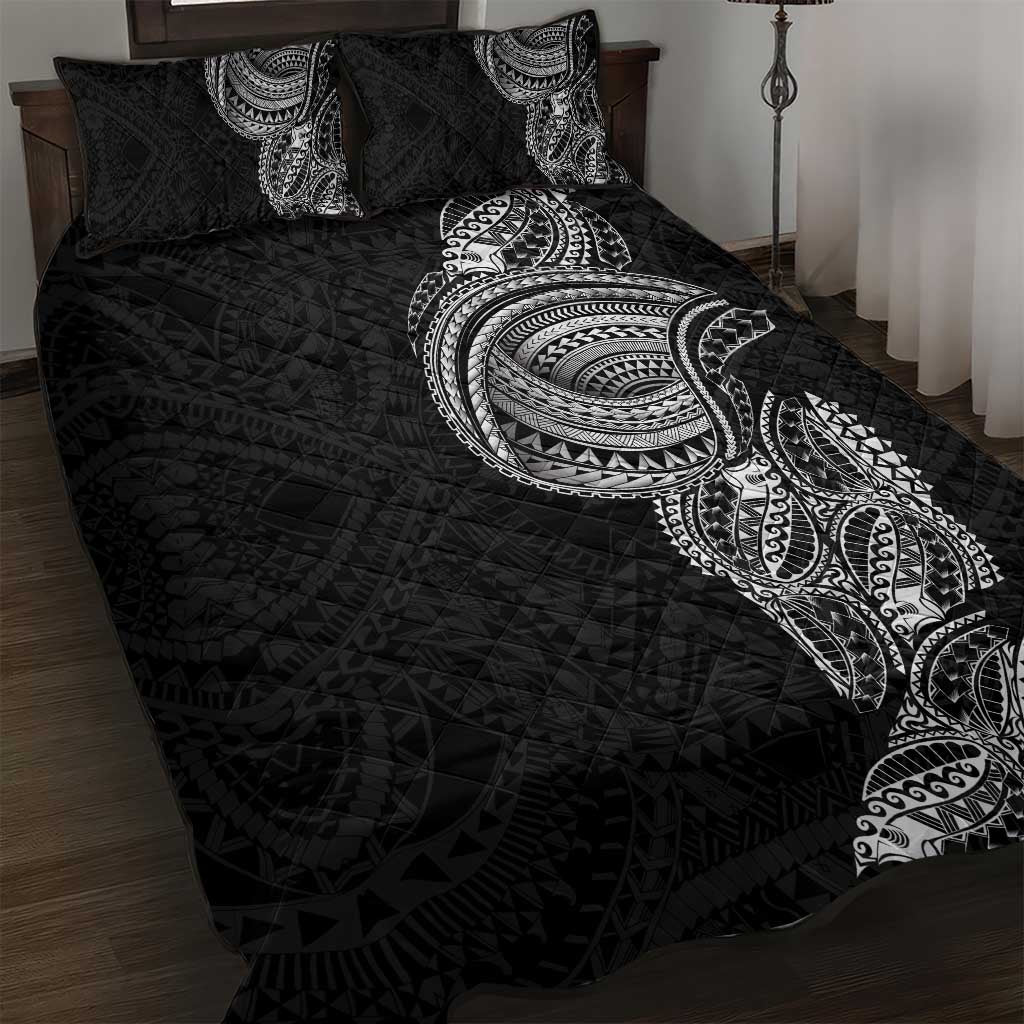Traditional Polynesian Art Tattoos Quilt Bed Set Black Color - Polynesian Pride