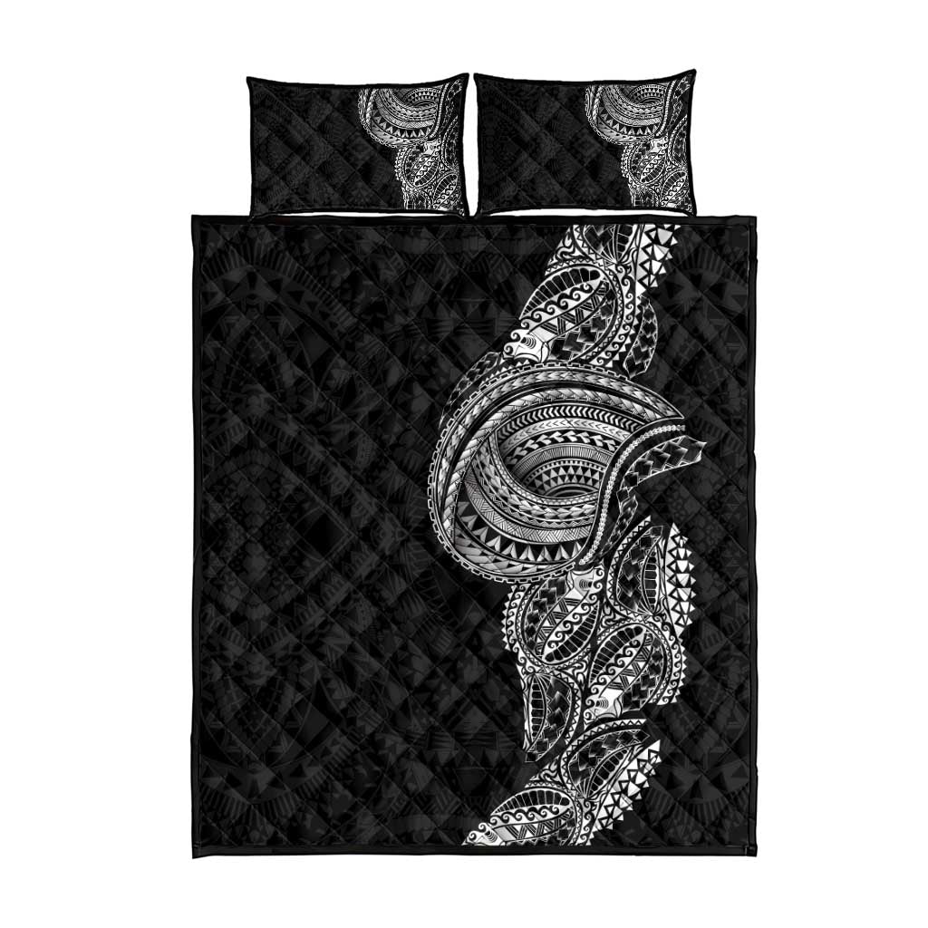 Traditional Polynesian Art Tattoos Quilt Bed Set Black Color - Polynesian Pride