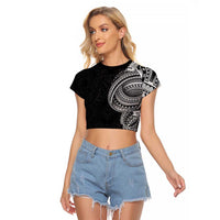 Traditional Polynesian Art Tattoos Raglan Cropped T Shirt Black Color - Polynesian Pride