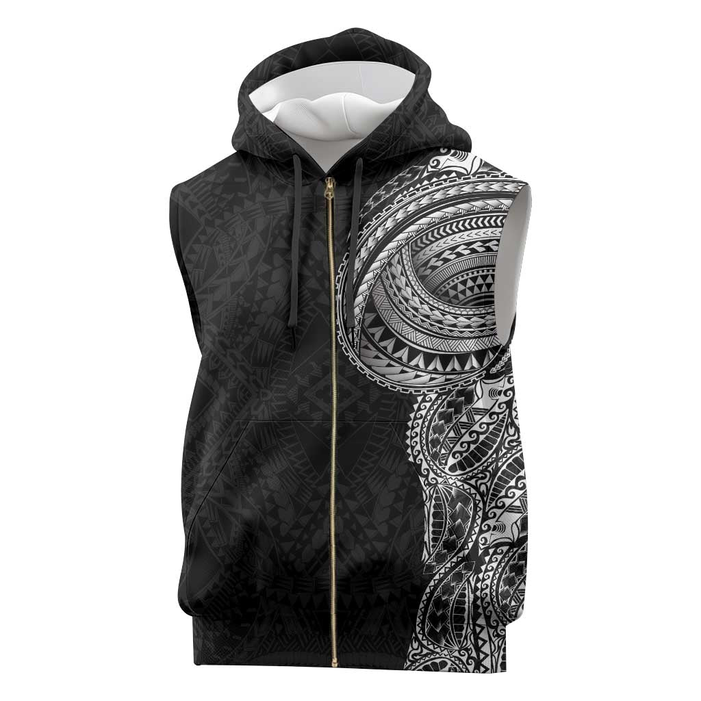 Traditional Polynesian Art Tattoos Sleeveless Zip Hoodie Black Color - Polynesian Pride