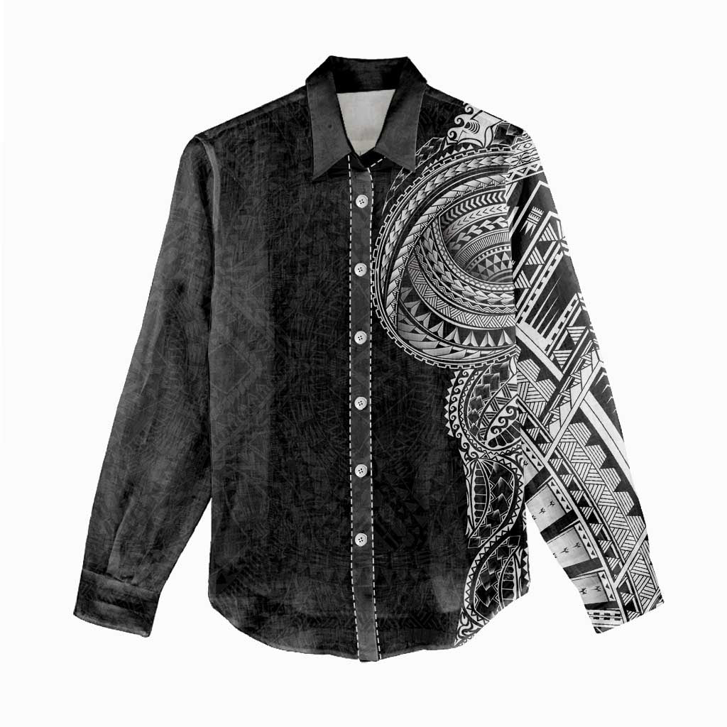 Traditional Polynesian Art Tattoos Women Casual Shirt Black Color - Polynesian Pride