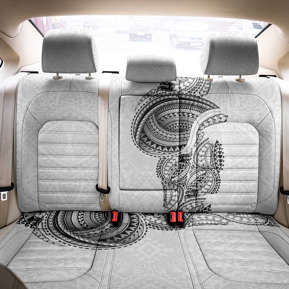Traditional Polynesian Art Tattoos Back Car Seat Cover White Color - Polynesian Pride