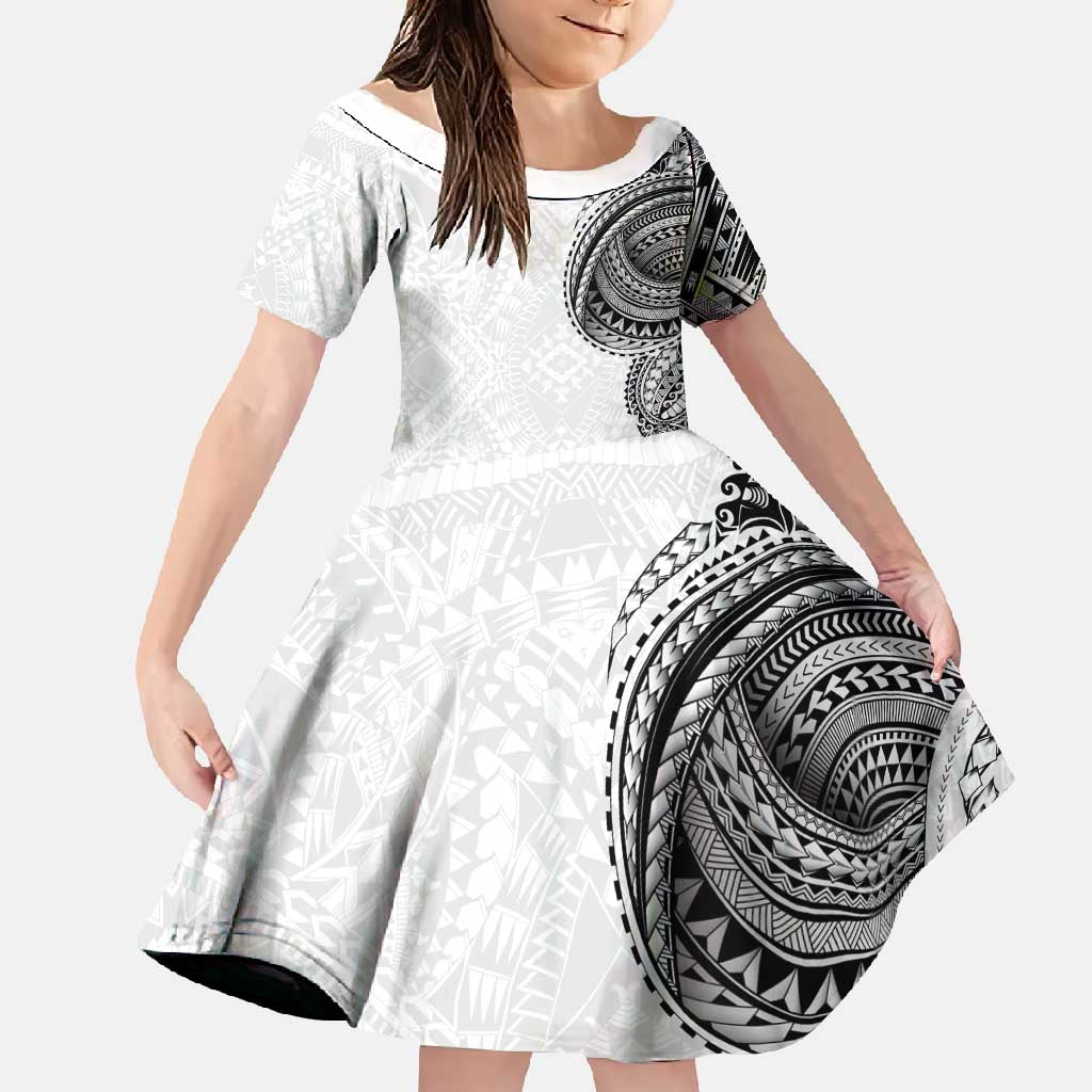 Traditional Polynesian Art Tattoos Family Matching Mermaid Dress and Hawaiian Shirt White Color LT03 Daughter's Dress White - Polynesian Pride