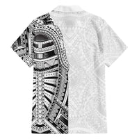Traditional Polynesian Art Tattoos Family Matching Off The Shoulder Long Sleeve Dress and Hawaiian Shirt White Color - Polynesian Pride