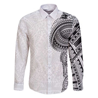 Traditional Polynesian Art Tattoos Family Matching Off The Shoulder Long Sleeve Dress and Hawaiian Shirt White Color - Polynesian Pride