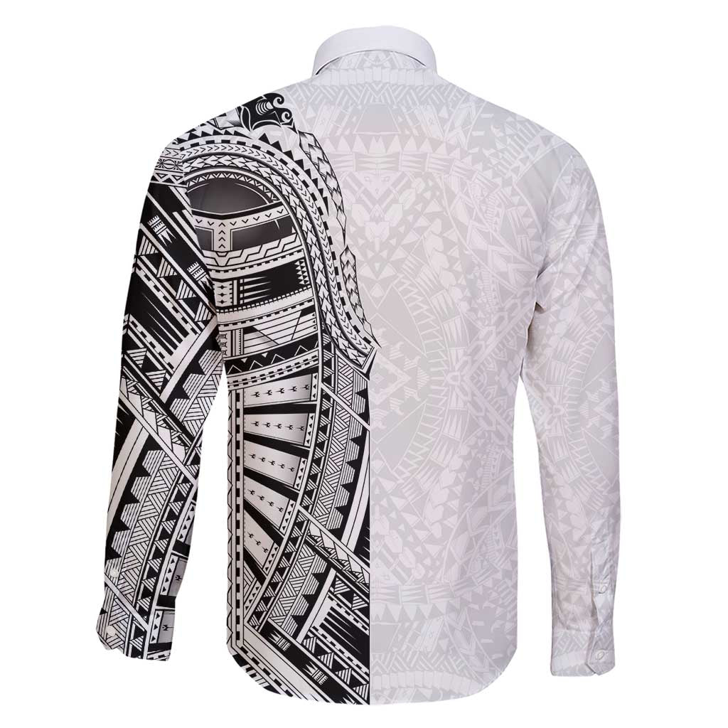 Traditional Polynesian Art Tattoos Family Matching Short Sleeve Bodycon Dress and Hawaiian Shirt White Color LT03 - Polynesian Pride