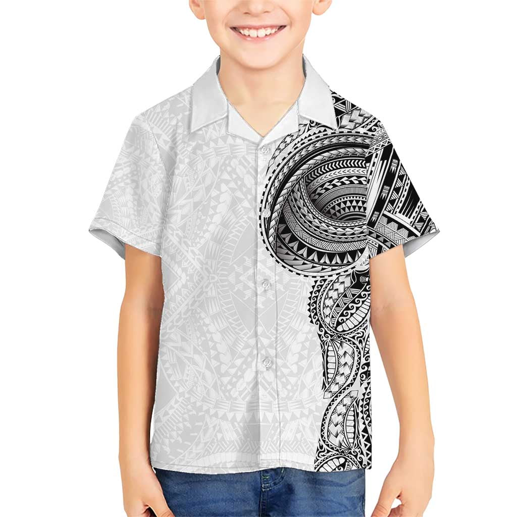 Traditional Polynesian Art Tattoos Family Matching Short Sleeve Bodycon Dress and Hawaiian Shirt White Color LT03 Son's Shirt White - Polynesian Pride