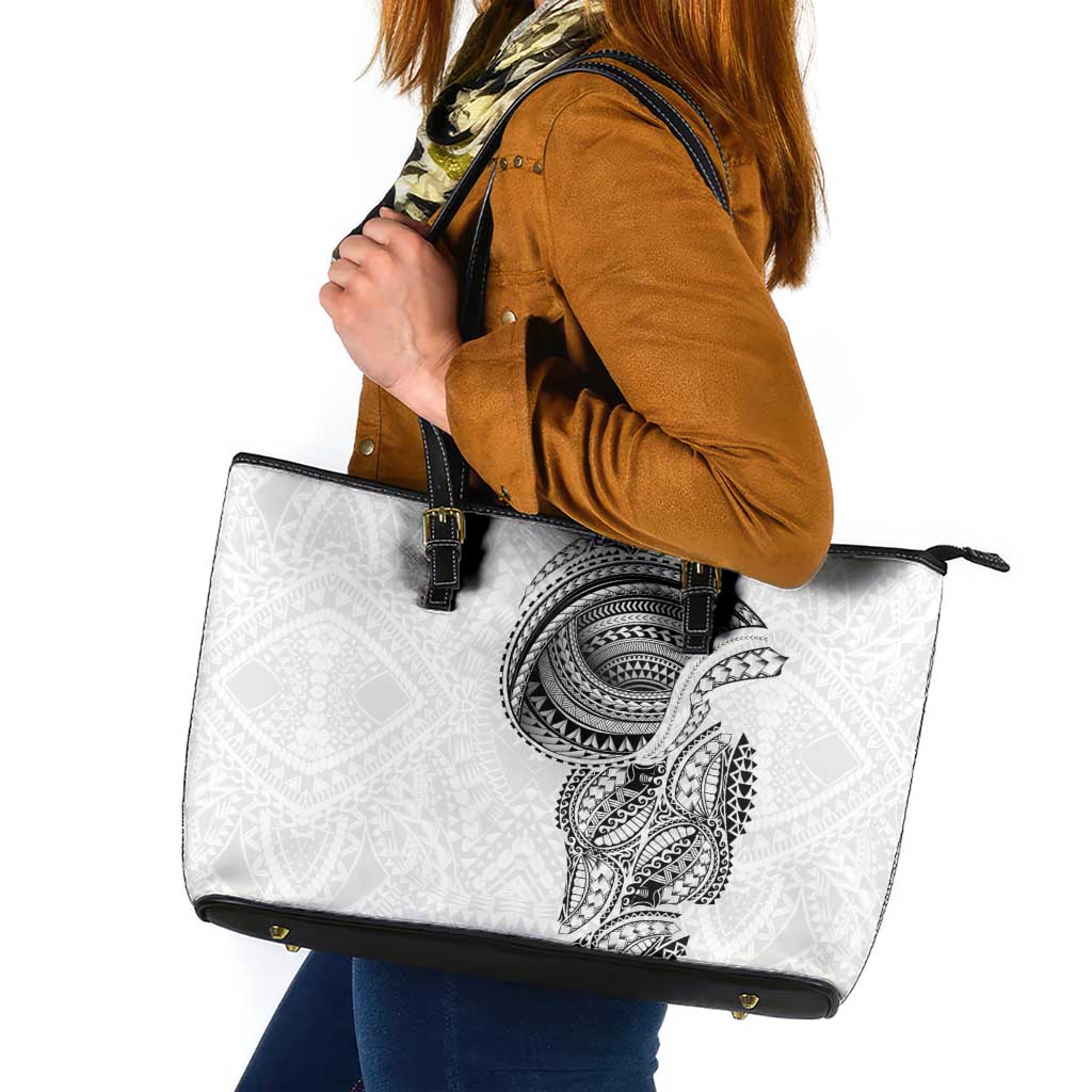 Traditional Polynesian Art Tattoos Leather Tote Bag White Color - Polynesian Pride