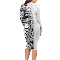 Traditional Polynesian Art Tattoos Long Sleeve Bodycon Dress White Color - Polynesian Pride