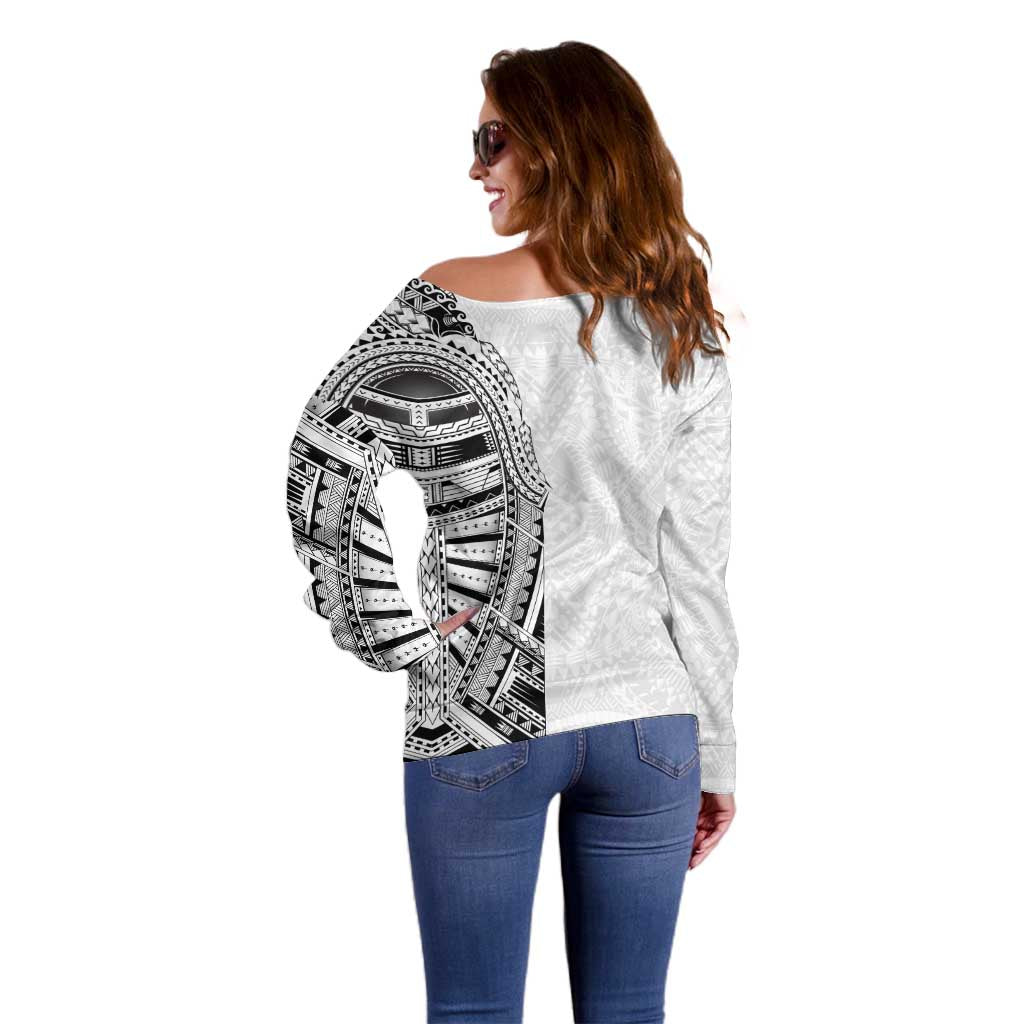 Traditional Polynesian Art Tattoos Off Shoulder Sweater White Color - Polynesian Pride