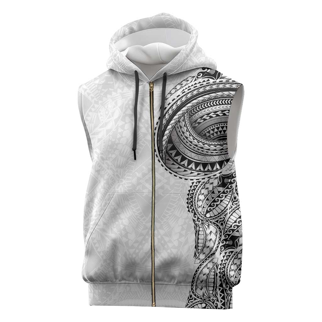 Traditional Polynesian Art Tattoos Sleeveless Zip Hoodie White Color - Polynesian Pride