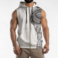 Traditional Polynesian Art Tattoos Sleeveless Zip Hoodie White Color - Polynesian Pride