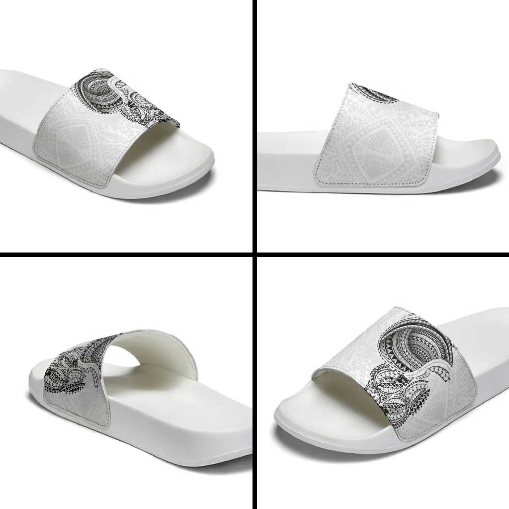 Traditional Polynesian Art Tattoos Slide Sandals White Color - Polynesian Pride