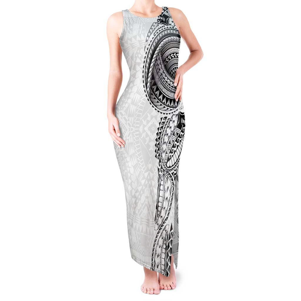 Traditional Polynesian Art Tattoos Tank Maxi Dress White Color - Polynesian Pride