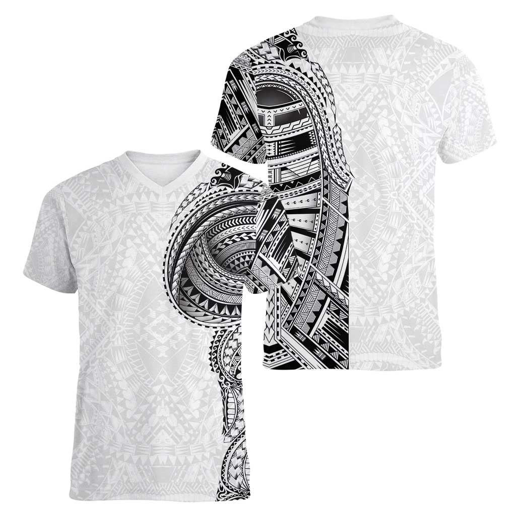 Traditional Polynesian Art Tattoos Women V-Neck T-Shirt White Color - Polynesian Pride
