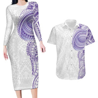 Traditional Polynesian Art Tattoos Couples Matching Long Sleeve Bodycon Dress and Hawaiian Shirt Purple Color LT03 Purple - Polynesian Pride