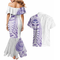 Traditional Polynesian Art Tattoos Couples Matching Mermaid Dress and Hawaiian Shirt Purple Color LT03 - Polynesian Pride