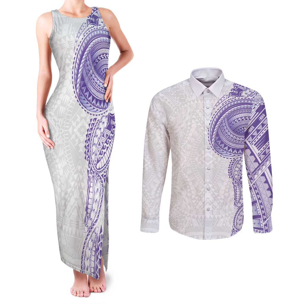 Traditional Polynesian Art Tattoos Couples Matching Tank Maxi Dress and Long Sleeve Button Shirt Purple Color LT03 Purple - Polynesian Pride