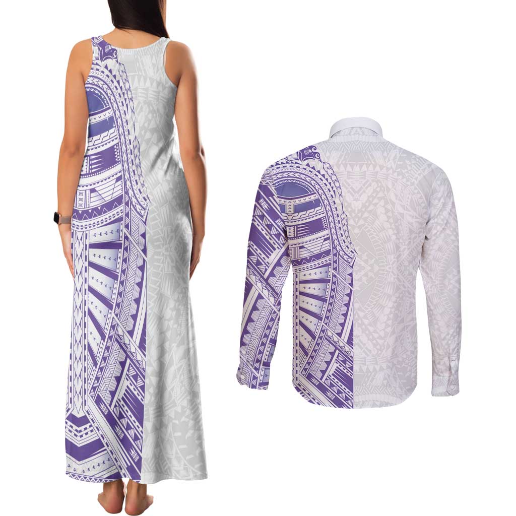 Traditional Polynesian Art Tattoos Couples Matching Tank Maxi Dress and Long Sleeve Button Shirt Purple Color LT03 - Polynesian Pride