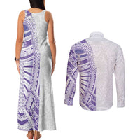Traditional Polynesian Art Tattoos Couples Matching Tank Maxi Dress and Long Sleeve Button Shirt Purple Color LT03 - Polynesian Pride