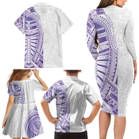 Traditional Polynesian Art Tattoos Family Matching Long Sleeve Bodycon Dress and Hawaiian Shirt Purple Color LT03 - Polynesian Pride