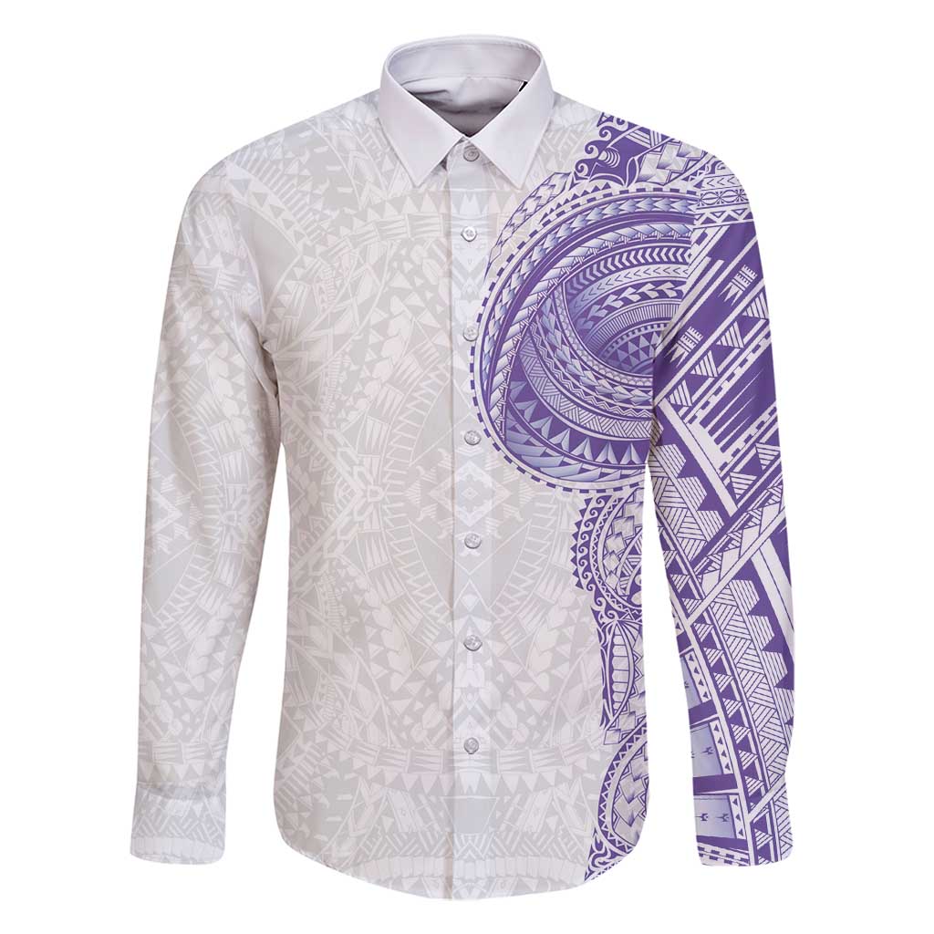 Traditional Polynesian Art Tattoos Family Matching Long Sleeve Bodycon Dress and Hawaiian Shirt Purple Color LT03 Dad's Shirt - Long Sleeve Purple - Polynesian Pride