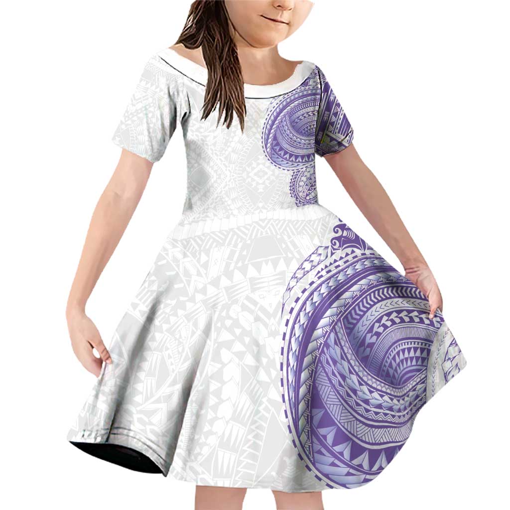 Traditional Polynesian Art Tattoos Family Matching Off Shoulder Short Dress and Hawaiian Shirt Purple Color - Polynesian Pride