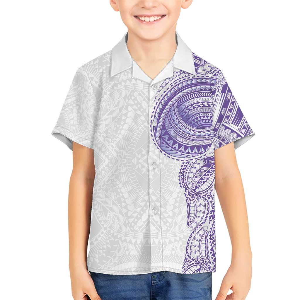 Traditional Polynesian Art Tattoos Family Matching Puletasi and Hawaiian Shirt Purple Color LT03 Son's Shirt Purple - Polynesian Pride