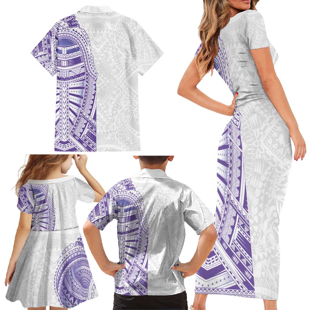 Traditional Polynesian Art Tattoos Family Matching Short Sleeve Bodycon Dress and Hawaiian Shirt Purple Color LT03 - Polynesian Pride