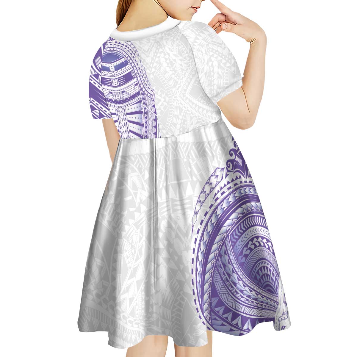 Traditional Polynesian Art Tattoos Kid Short Sleeve Dress Purple Color - Polynesian Pride