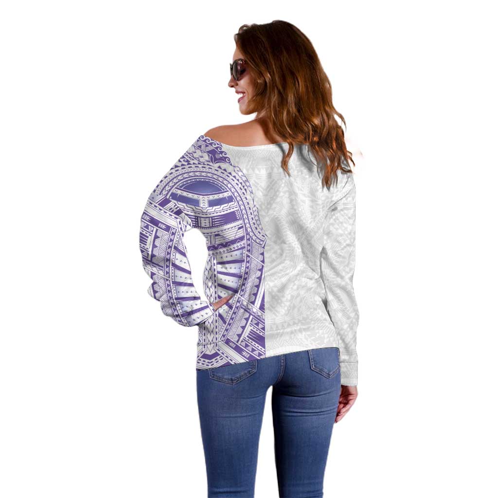 Traditional Polynesian Art Tattoos Off Shoulder Sweater Purple Color - Polynesian Pride