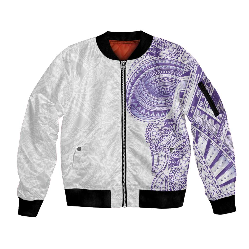 Traditional Polynesian Art Tattoos Sleeve Zip Bomber Jacket Purple Color LT03 Unisex Purple - Polynesian Pride