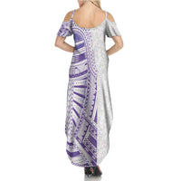 Traditional Polynesian Art Tattoos Summer Maxi Dress Purple Color - Polynesian Pride