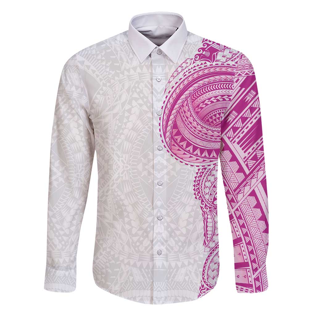 Traditional Polynesian Art Tattoos Family Matching Long Sleeve Bodycon Dress and Hawaiian Shirt Pink Color LT03 Dad's Shirt - Long Sleeve Pink - Polynesian Pride